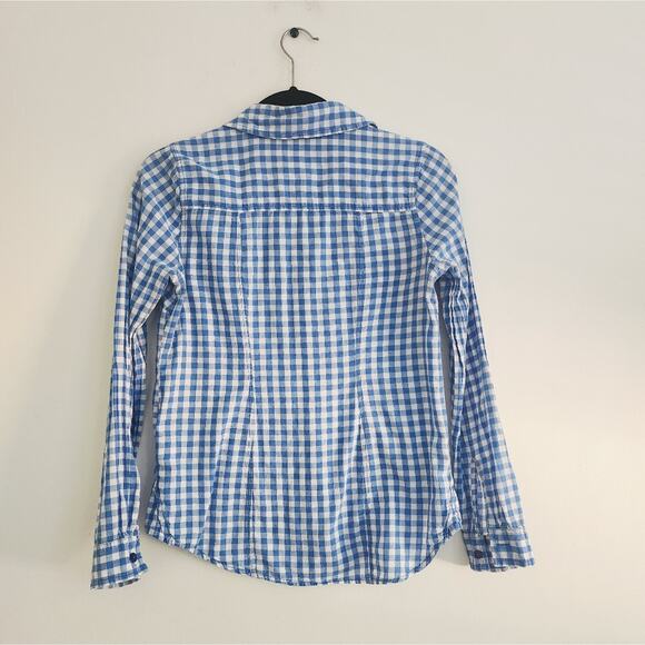 S Red Camel Blue and White Checkered Shirt Button Down - Picture 4 of 4